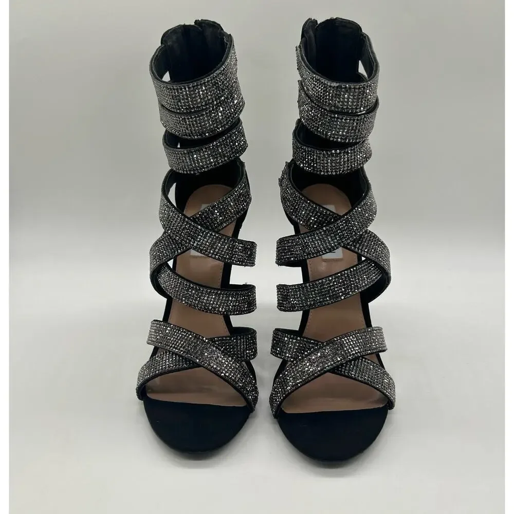 Steve Madden Heels Women 9 Black Malika Open Toe Strap Sandals Wedding Party NEW